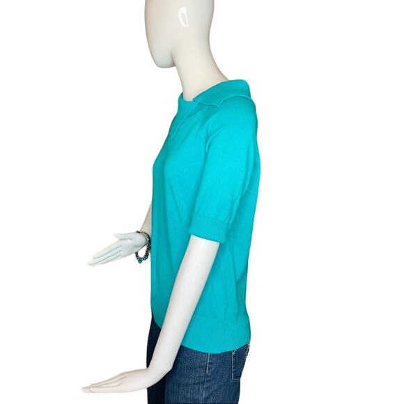 KIM by Kim Rogers Blouse Size M Turquoise  Short Sleeve Pullover - Picture 4 of 7